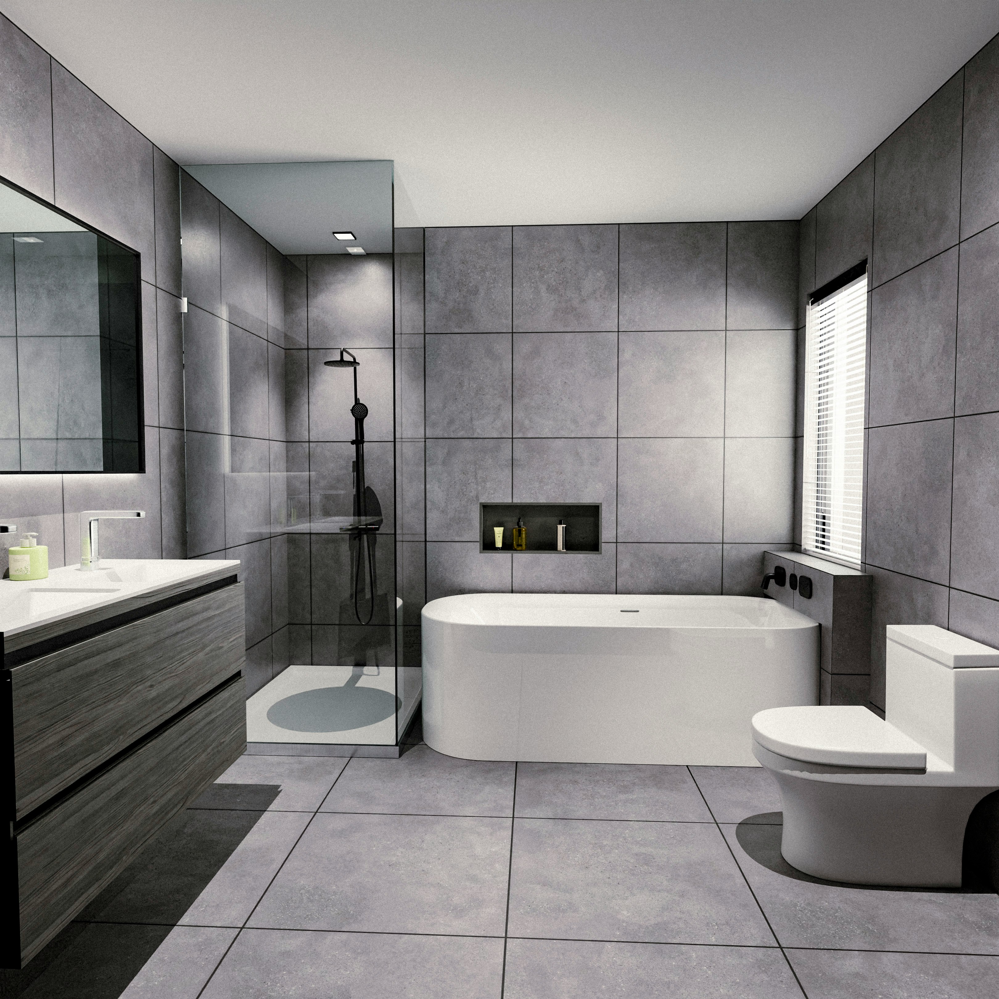 Modernes Badezimmer – Großformatfliesen